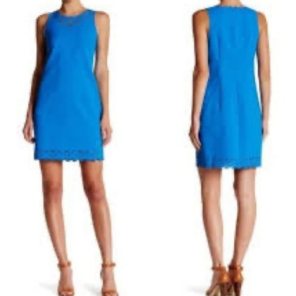 J Crew Factory Versatile Sheath w/Laser Cut Floral Edge  - Cerulean Blue - 0 - Picture 1 of 9